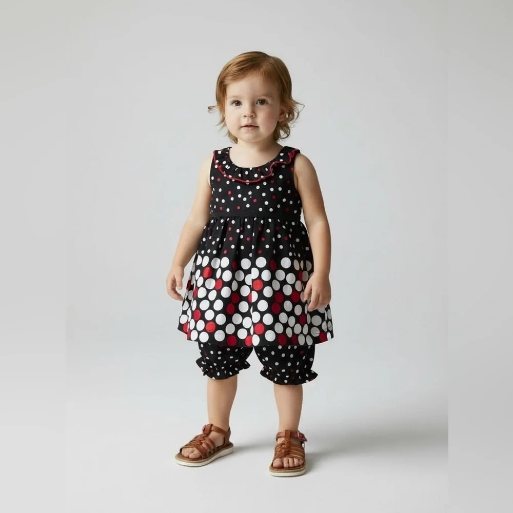 Bonnie Baby black dress and pants 18 M with red and white polka dots A-line belt